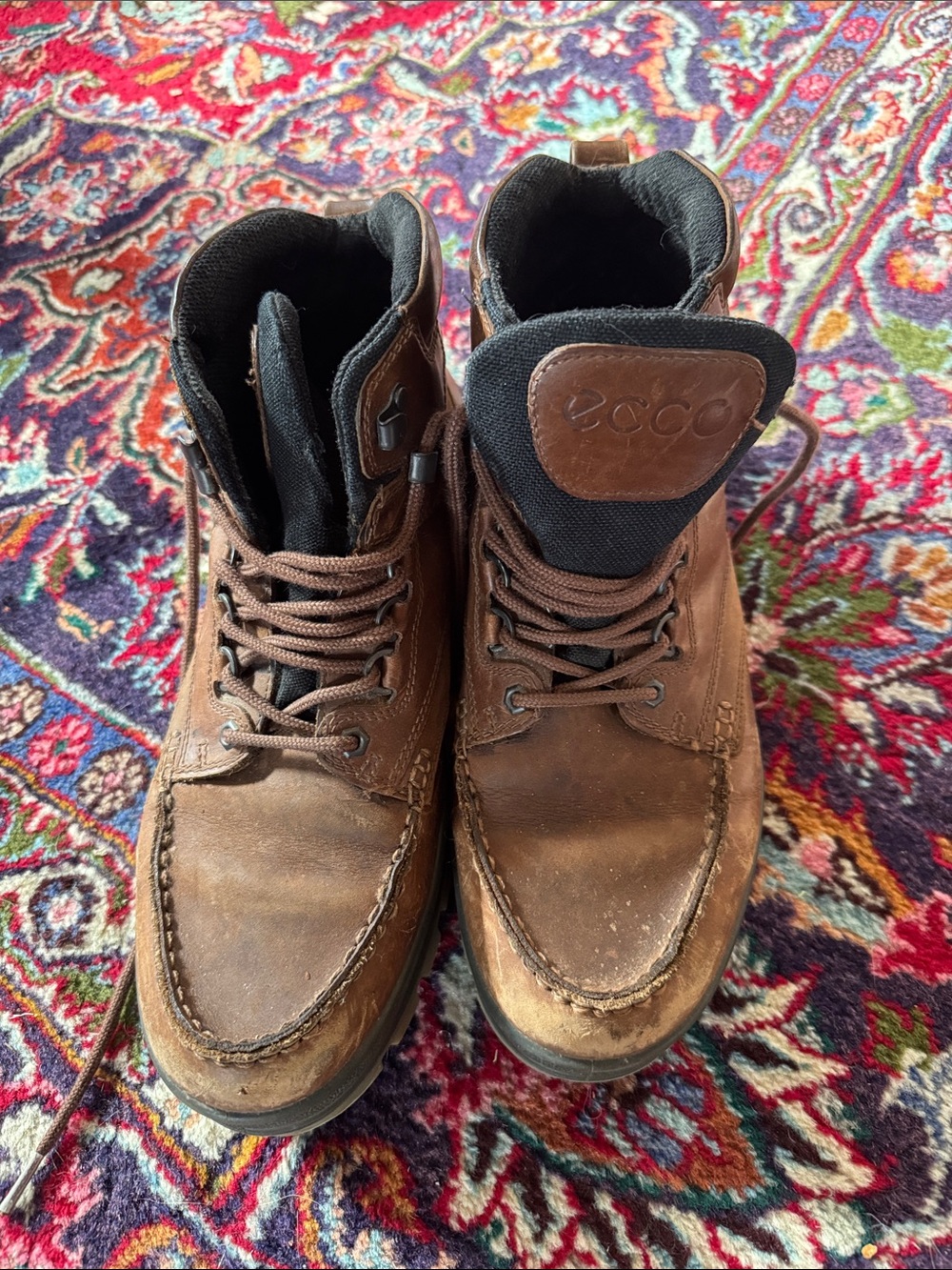 Ecco Men's Brown Leather Hiking-Style Lace Boots